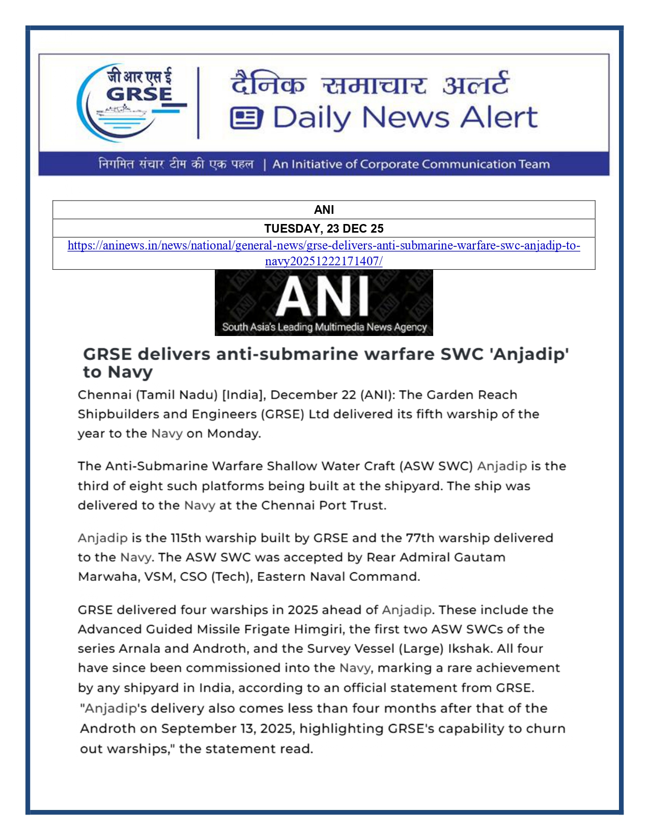   Press Coverage: 23 DEC 25: THE STATESMAN